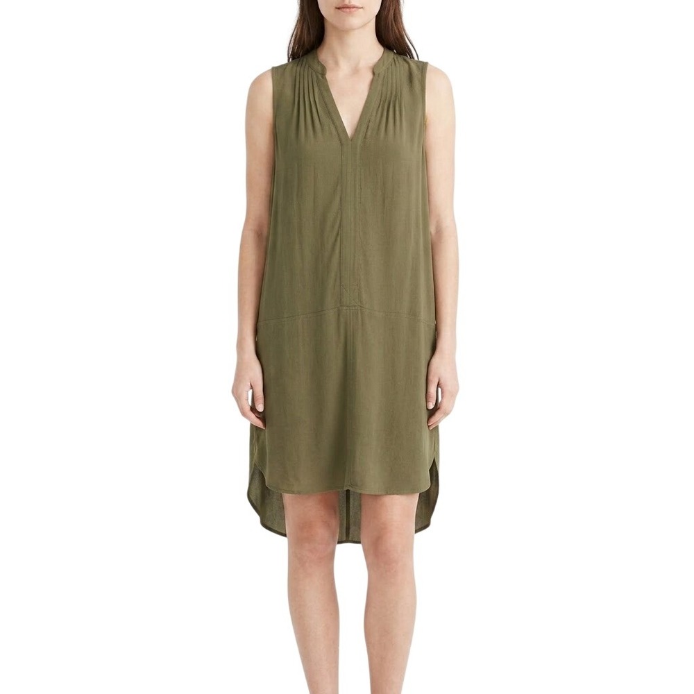 Madewell Shift Dress Womens Small Olive Green Sleeveless Pintuck High Low Tunic